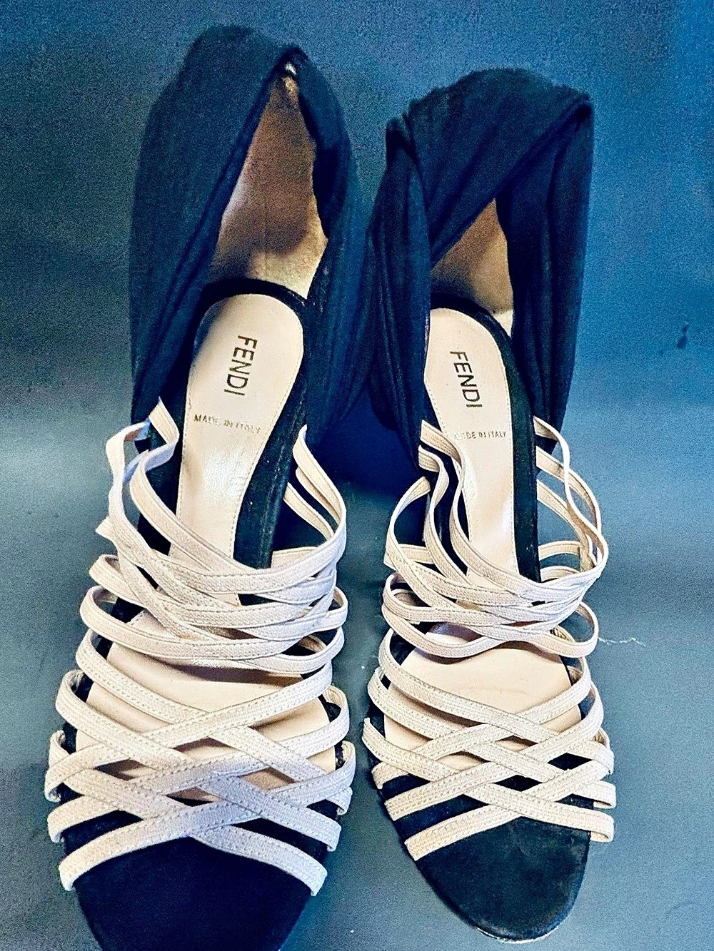 Fendi "Escarpins Roses Et Noires" Archival Strappy Cage Sandals - Size 39.5